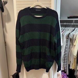Brandy Melville Green and Black Striped Crewneck Sweater